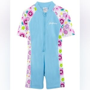 SunBusters Girls UV UPF50+ Sun Suit Swim Suit Blue Floral Size 2/3